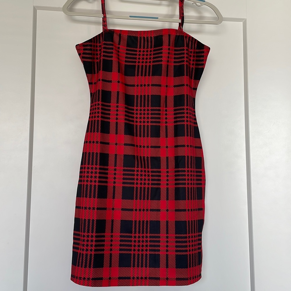 Red and black checkered dress